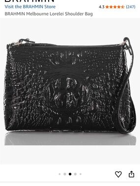 NWT BRAHMIN Black Melbourne Lorelei Croc Shoulder Bag with Gold Hardware